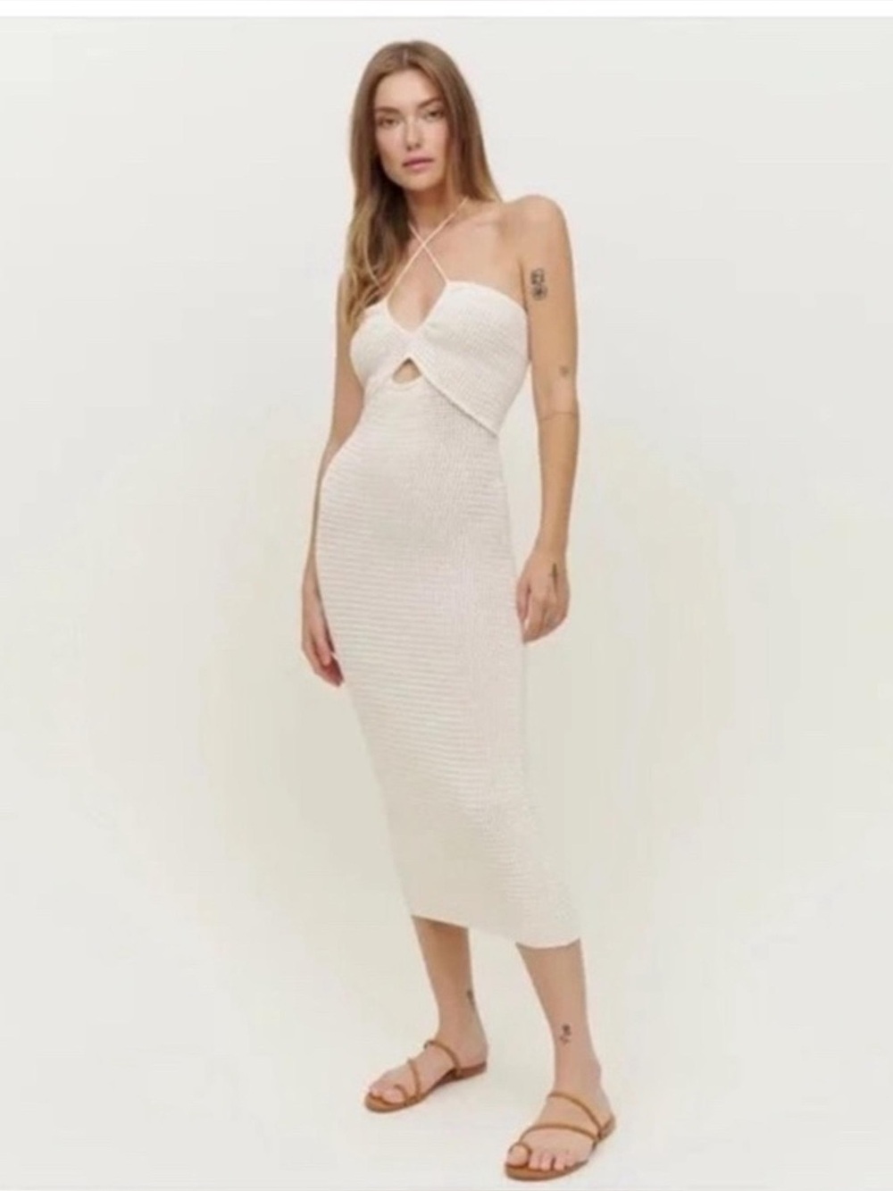 NWT Reformation Venete Open Knit Dress Halter Gossamer Ivory Midi Dress size XL